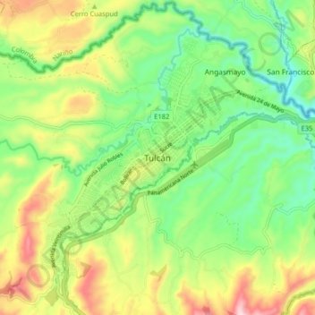 Tulcán topographic map, elevation, terrain