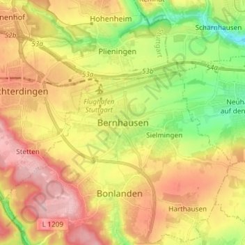 Bernhausen topographic map, elevation, terrain
