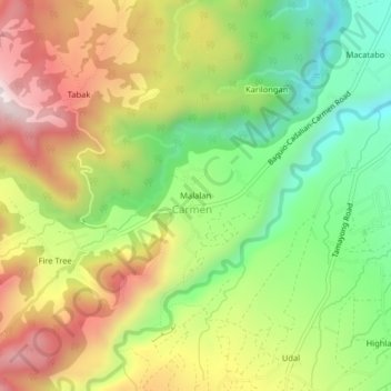 Malalan topographic map, elevation, terrain