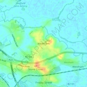 Hankham topographic map, elevation, terrain