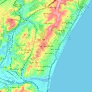 Durban North topographic map, elevation, terrain