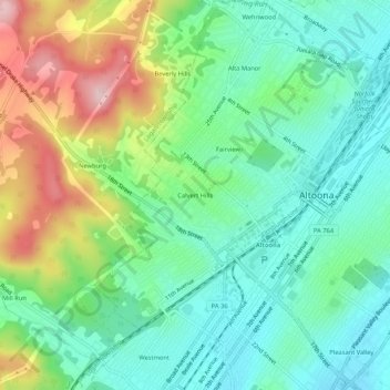 Calvert Hills topographic map, elevation, terrain