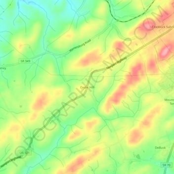 Cedar Hill topographic map, elevation, terrain