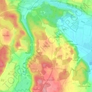 Einharding topographic map, elevation, terrain