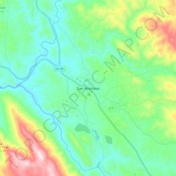San Andreas topographic map, elevation, terrain