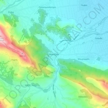 Mouzaki topographic map, elevation, terrain