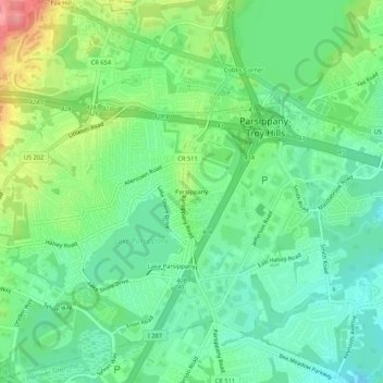 Parsippany topographic map, elevation, terrain