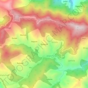 Bhujyura topographic map, elevation, terrain