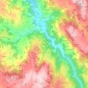 Saint-Bauzels topographic map, elevation, terrain