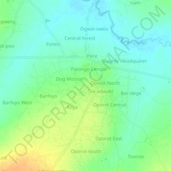 Jungle topographic map, elevation, terrain