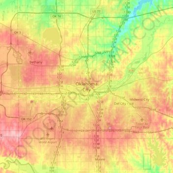 Oklahoma City topographic map, elevation, terrain