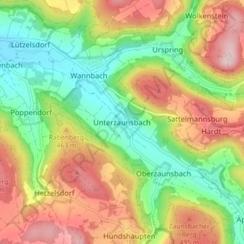 Unterzaunsbach topographic map, elevation, terrain