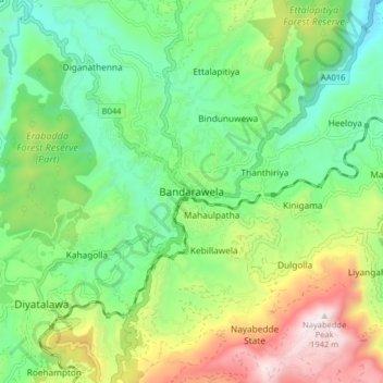 Bandarawela topographic map, elevation, terrain
