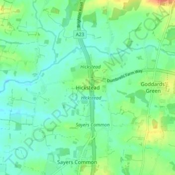 Hickstead topographic map, elevation, terrain