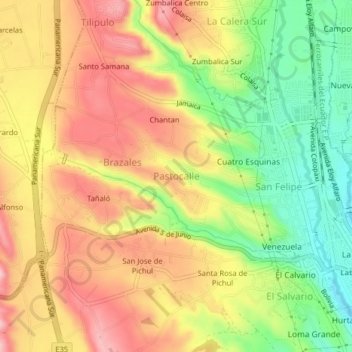 Pastocalle topographic map, elevation, terrain