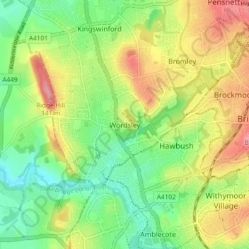 Wordsley topographic map, elevation, terrain