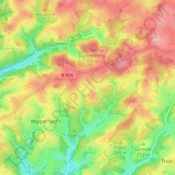 Grüterich topographic map, elevation, terrain