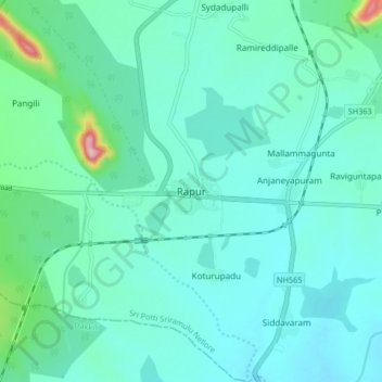 Rapur topographic map, elevation, terrain
