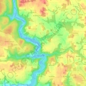Kerulo topographic map, elevation, terrain