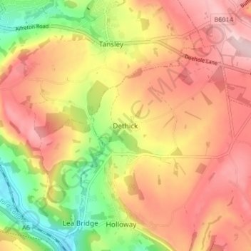 Dethick topographic map, elevation, terrain