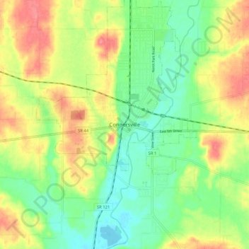 Connersville topographic map, elevation, terrain