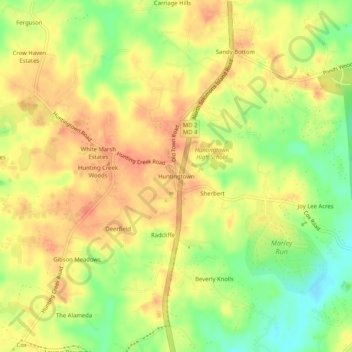 Huntingtown topographic map, elevation, terrain