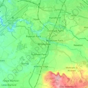 Wilmslow topographic map, elevation, terrain
