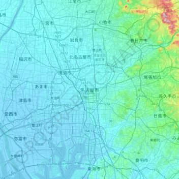 Nagoya topographic map, elevation, terrain