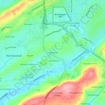Hollywood topographic map, elevation, terrain