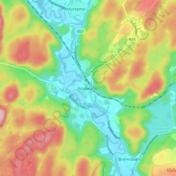 Nodeland topographic map, elevation, terrain