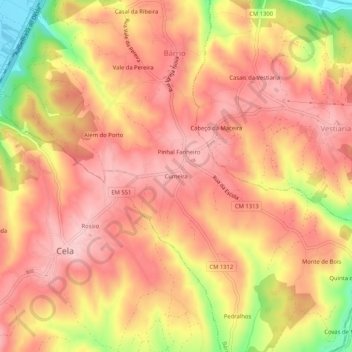 Cumeira topographic map, elevation, terrain