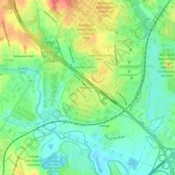 Whitehurst topographic map, elevation, terrain