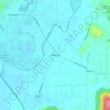 Cherrytree topographic map, elevation, terrain