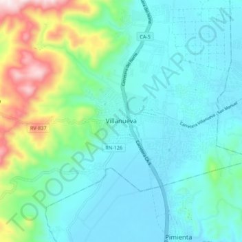 Villanueva topographic map, elevation, terrain