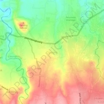 Cijujung topographic map, elevation, terrain