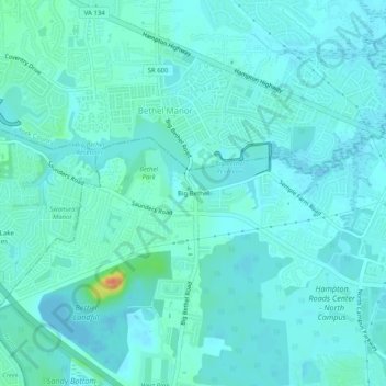 Big Bethel topographic map, elevation, terrain