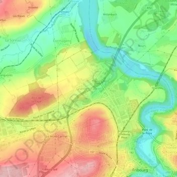 Granges-Paccot topographic map, elevation, terrain