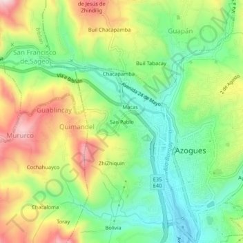 San Pablo topographic map, elevation, terrain