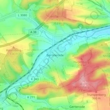 Bernterode (bei Worbis) topographic map, elevation, terrain