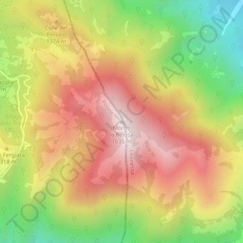 Monte la Pelosa topographic map, elevation, terrain