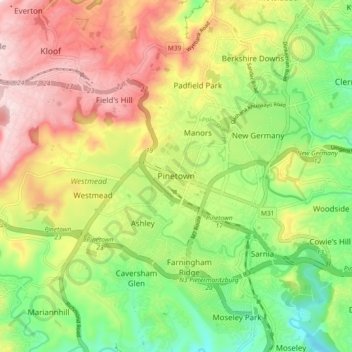 Pinetown topographic map, elevation, terrain