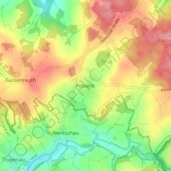 Posseck topographic map, elevation, terrain