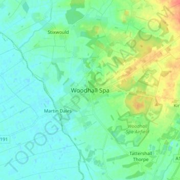 Woodhall Spa topographic map, elevation, terrain