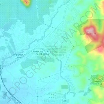 Tanah Hitam topographic map, elevation, terrain