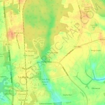 Hickory Ridge topographic map, elevation, terrain