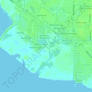 Bayside East topographic map, elevation, terrain