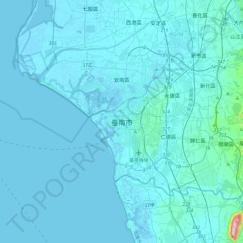 Tainan topographic map, elevation, terrain
