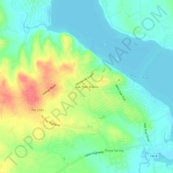 Oak Trail Shores topographic map, elevation, terrain