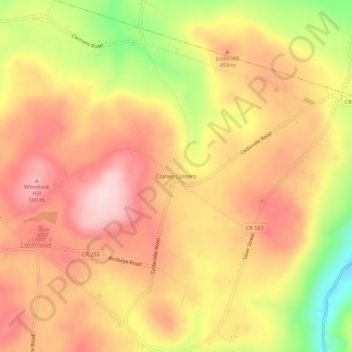 Cranes Corners topographic map, elevation, terrain