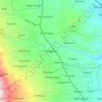 Tengaran topographic map, elevation, terrain